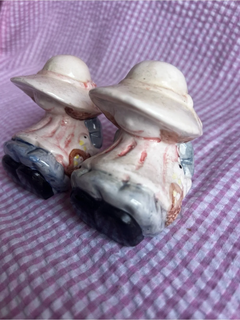 Hand-Painted Ceramic Girl Salt and Pepper Shaker Set in Pink and Blue